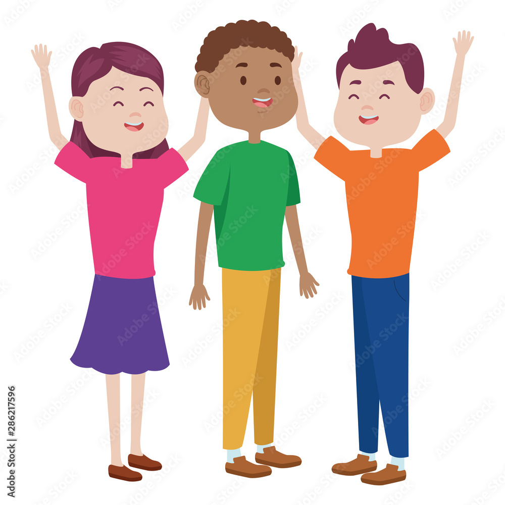 Teenagers friends smiling and greeting cartoons Teenagers friends smiling and greeting cartoons