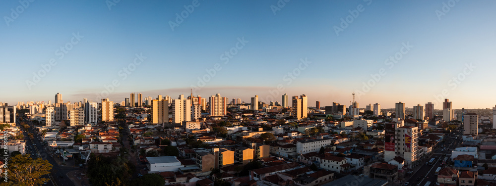 Sunset golden hour panorama of Bauru, Brazil