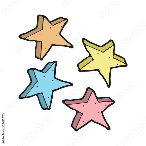 digitally drawn illustration colorful stars design. hand drawing style