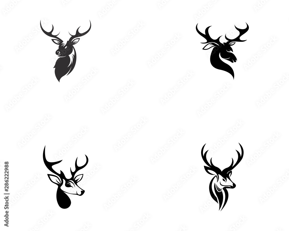 Fototapeta premium Deer head set icon silhouette logo design minimalist template