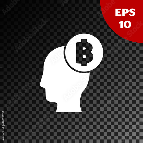 White Bitcoin think icon isolated on transparent dark background. Cryptocurrency head. Blockchain technology, digital money market, cryptocoin wallet. Vector Illustration