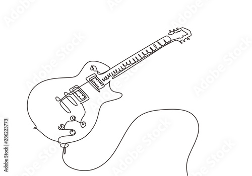 Continuous one line drawing of electric guitar music instrument vector symbol for rock and hardcore theme song