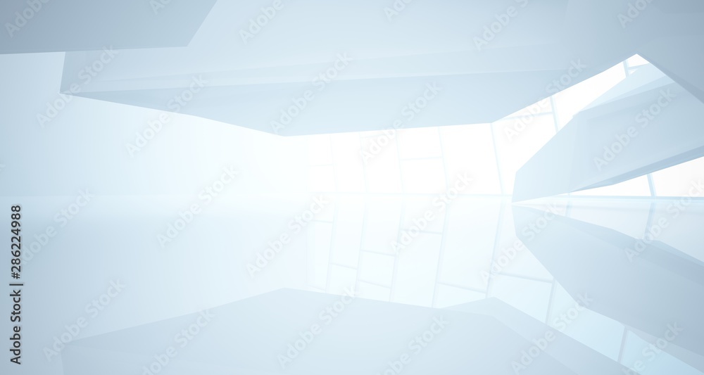 Abstract white interior with window. 3D illustration and rendering.