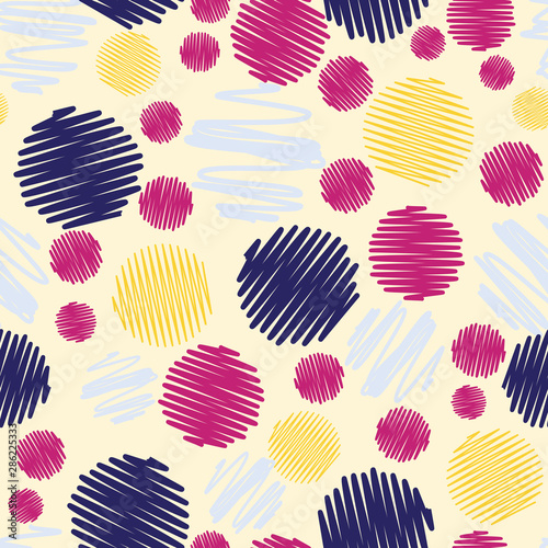 Fun colorful scribble dots seamless pattern background.