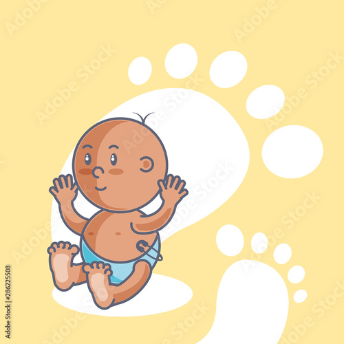 cute baby boy with footprints decoration