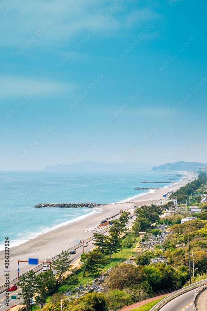 Katsurahama beach and cityscape in Kochi, Shikoku, Japan