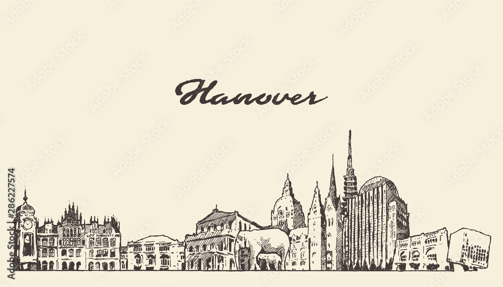 Hanover skyline Lower Saxony Germany vector sketch