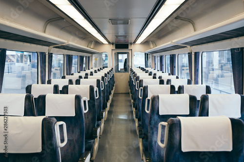Interior of Japanese train with empty seats