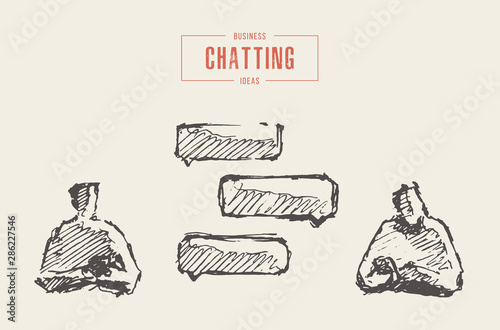 Two people smartphones chatting draw vector sketch