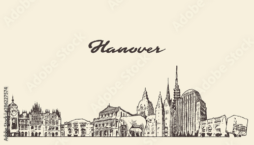 Hanover skyline Lower Saxony Germany vector sketch