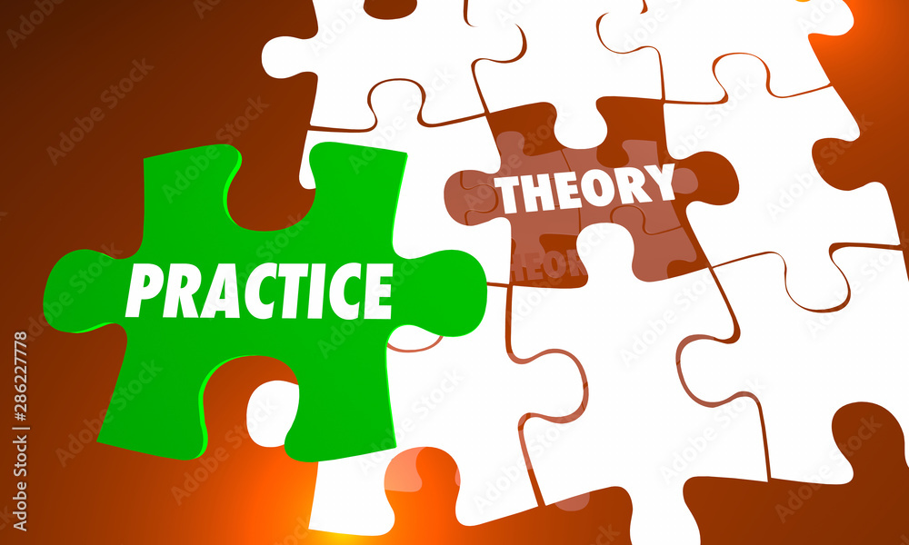 Fototapeta premium Theory Vs Practice Puzzle Pieces Reality 3d Illustration