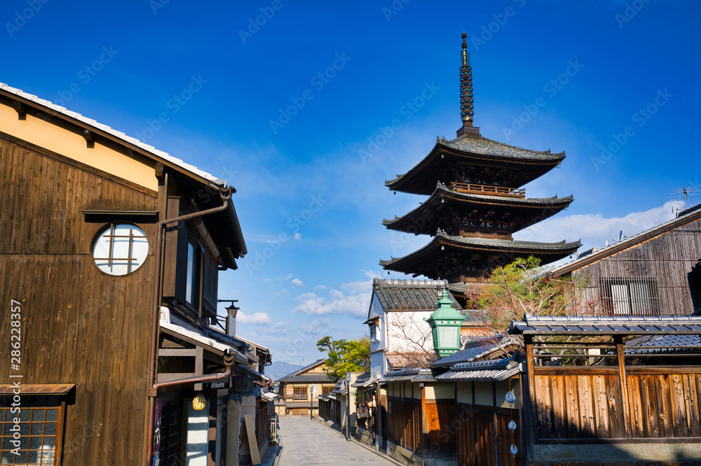 Yasaka Pagoda and Sannen Zaka Street in the Morning, Kyoto Japan Yasaka Pagoda and Sannen Zaka Street in the Morning, Kyoto Japan