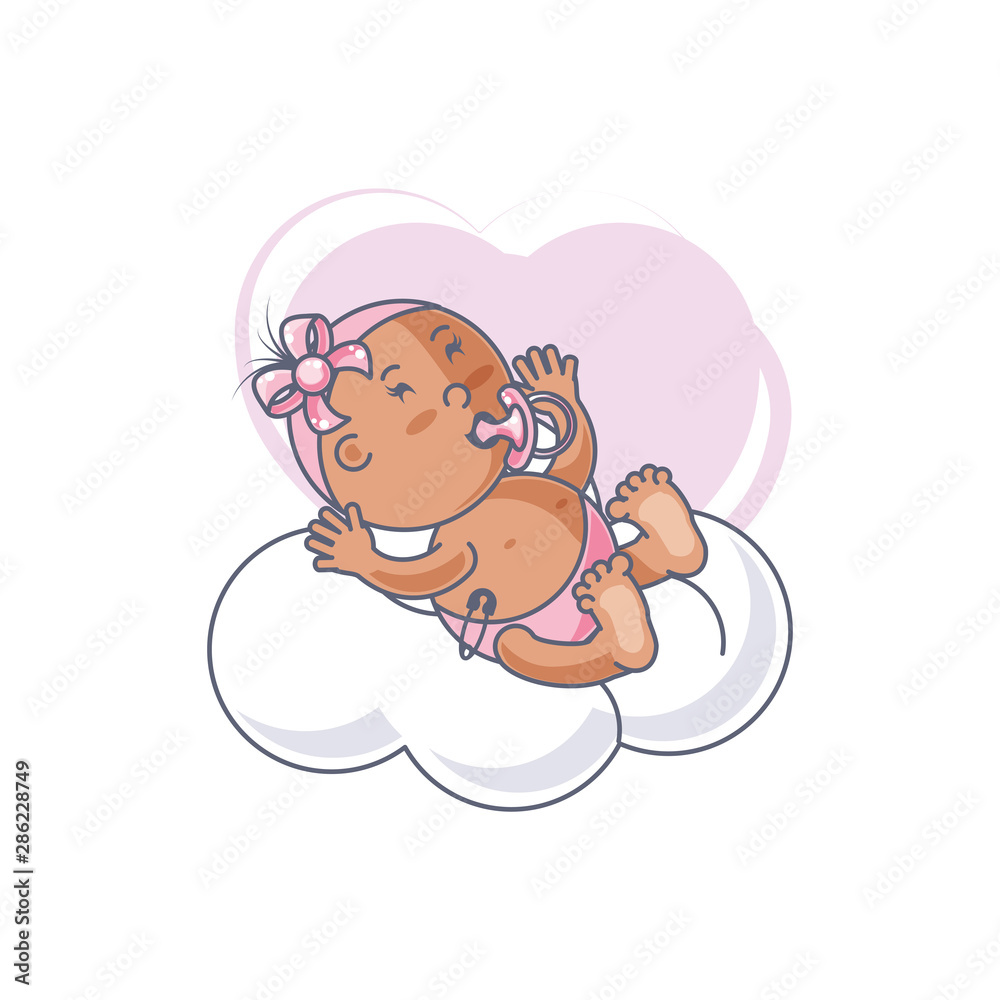 cute baby girl with pacifier and cloud