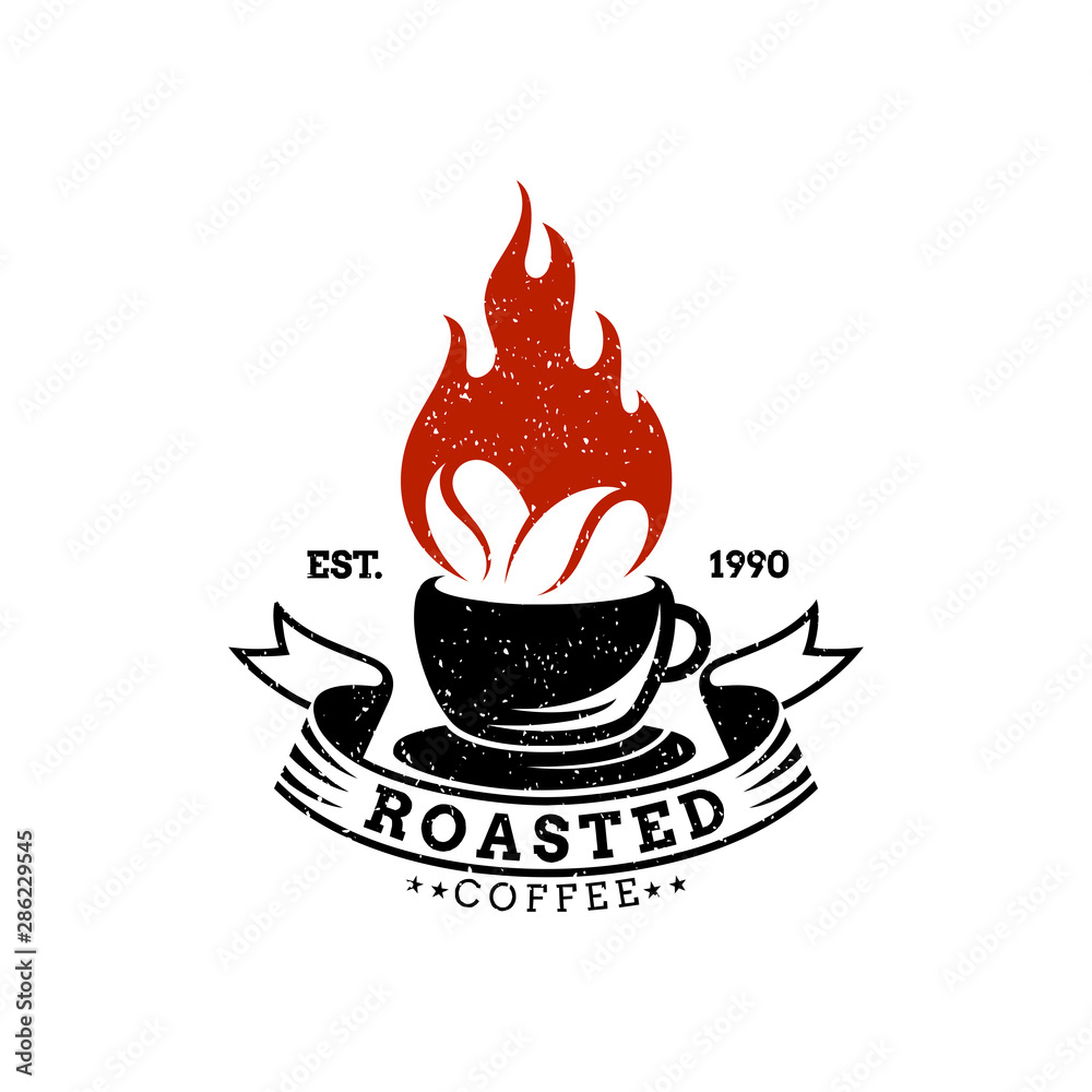 Vintage retro coffee shop logo.Classic style.Hot roasted coffee bean