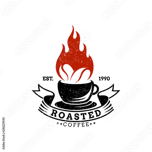 Vintage retro coffee shop logo.Classic style.Hot roasted coffee bean vector.Premium quality drink icon
