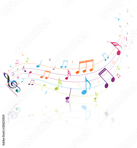 Colorful music notes background, abstract sign and symbol