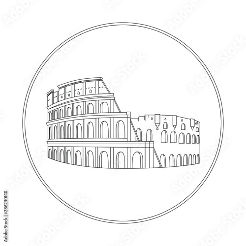 Logo Design of Colosseum (Coliseum) in Rome, Italy. Famous monument of antiquity. 