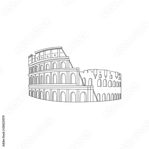Vector illustration of Colosseum (Coliseum) in Rome, Italy. Famous monument of antiquity. Simple Design outline.