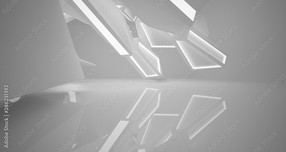 Abstract white interior with neon lighting. 3D illustration and rendering. Abstract white interior with neon lighting. 3D illustration and rendering.