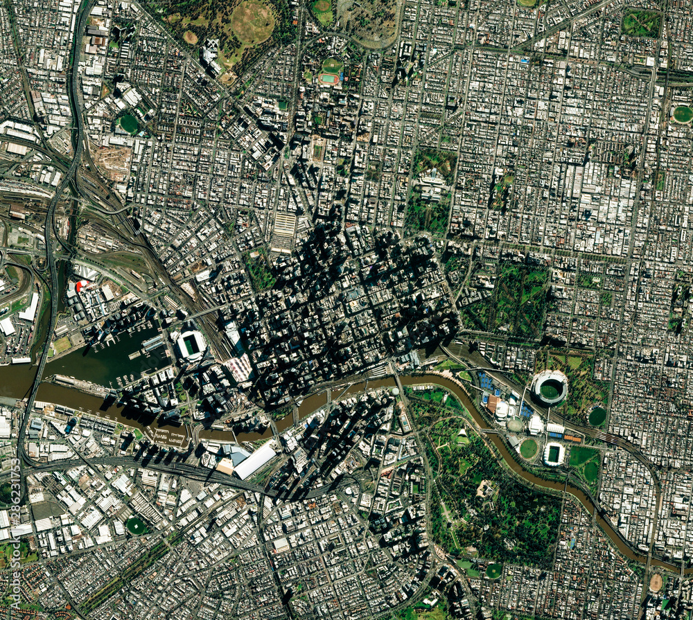 Naklejka premium High resolution Satellite image of Melbourne, Australia (Isolated imagery of Australia. Elements of this image furnished by NASA)