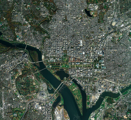 Fototapeta Naklejka Na Ścianę i Meble -  High resolution Satellite image of Washington DC, USA (Isolated imagery of USA. Elements of this image furnished by NASA)