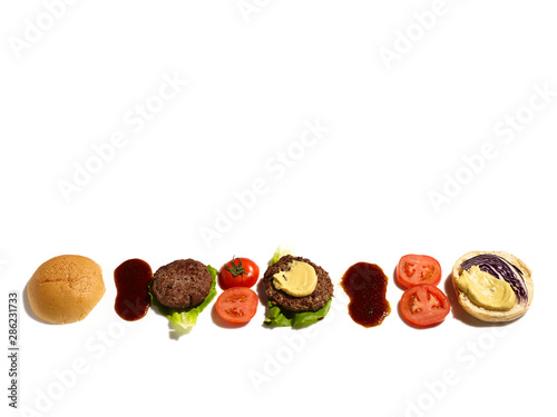 Part of hamburger ingredients on background