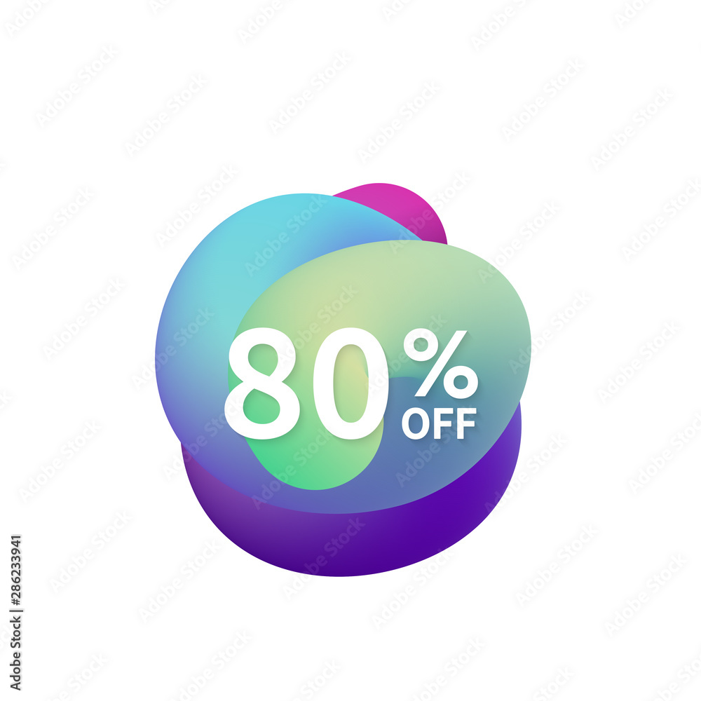 80% off special sale discount banner. Abstract fluid shape with promotion offer. 80% off special sale discount banner. Abstract fluid shape with promotion offer.
