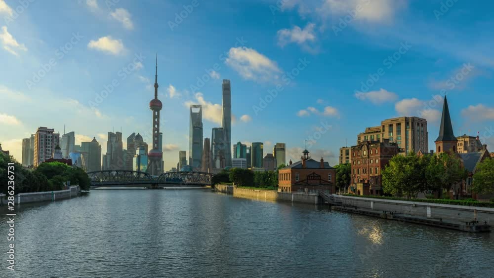Time lapse of Shanghai skyline and modern buildings at sunrise,China. Time lapse of Shanghai skyline and modern buildings at sunrise,China.