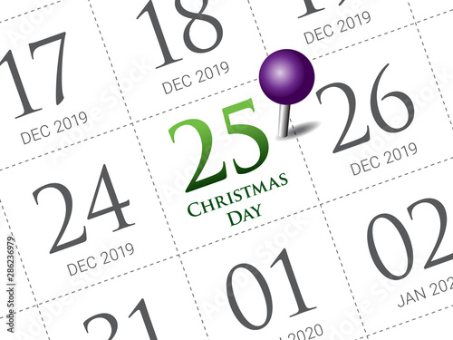 Christmas day calendar on diary