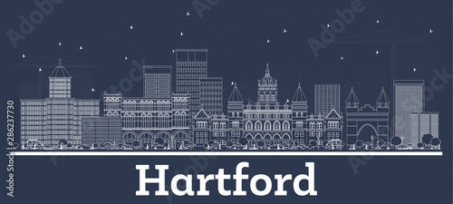 Outline Hartford Connecticut USA City Skyline with White Buildings. photo