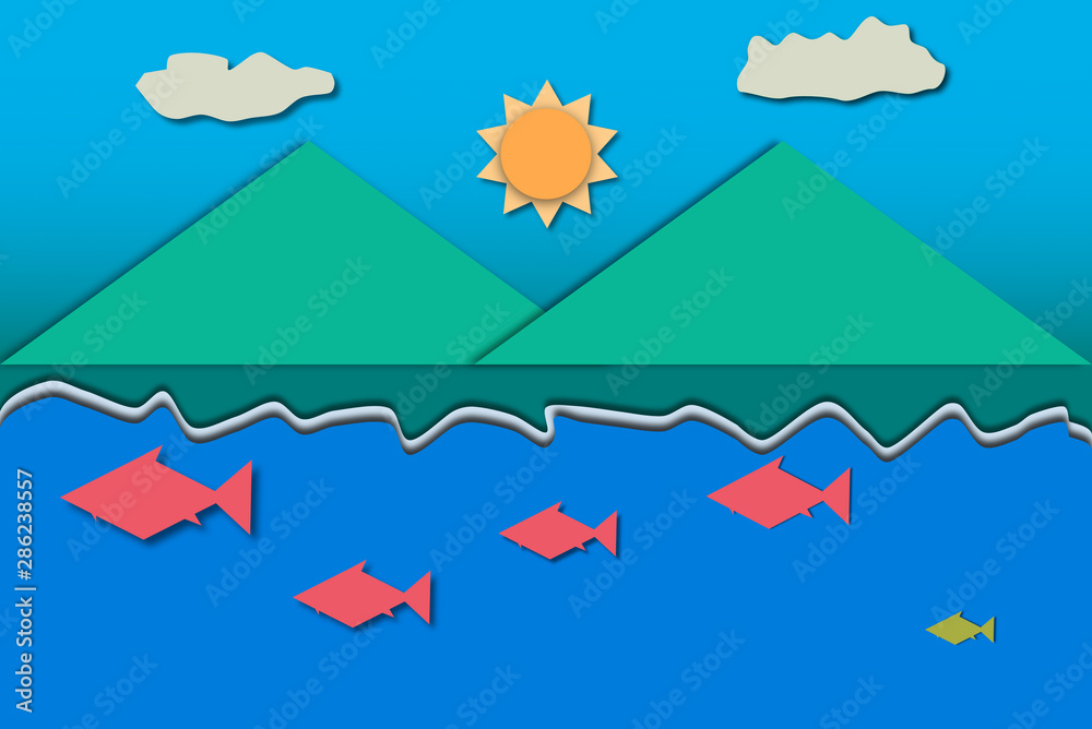 Summer sea fish sun and natural mountain Summer sea fish sun and natural mountain