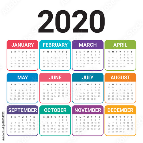 Year 2020 calendar vector design template
