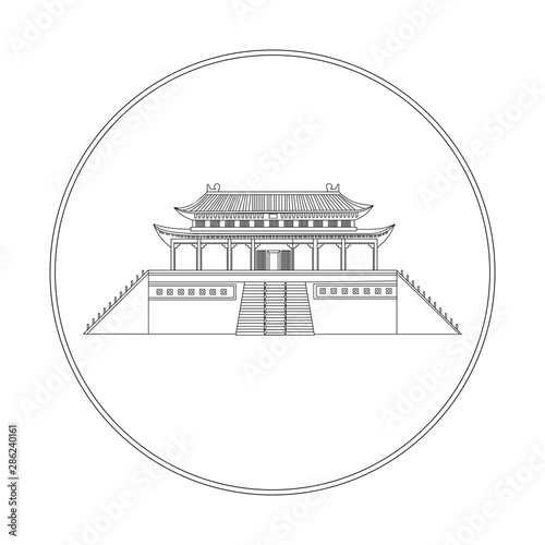 Forbidden City Beijing China. Simple outline logo design.