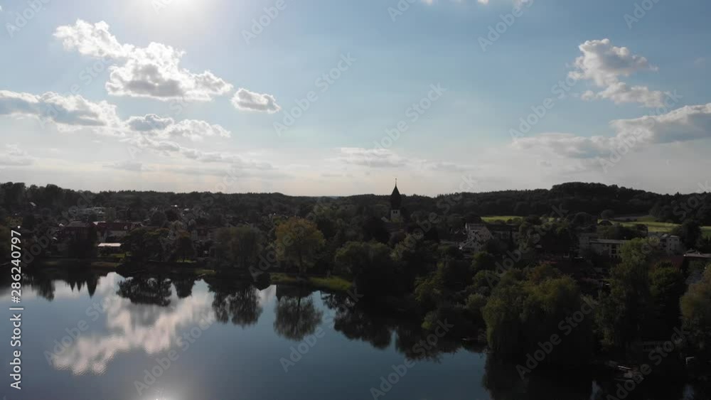 Munich WeisslingerSee Lake from above with a drone at 4k 30fps