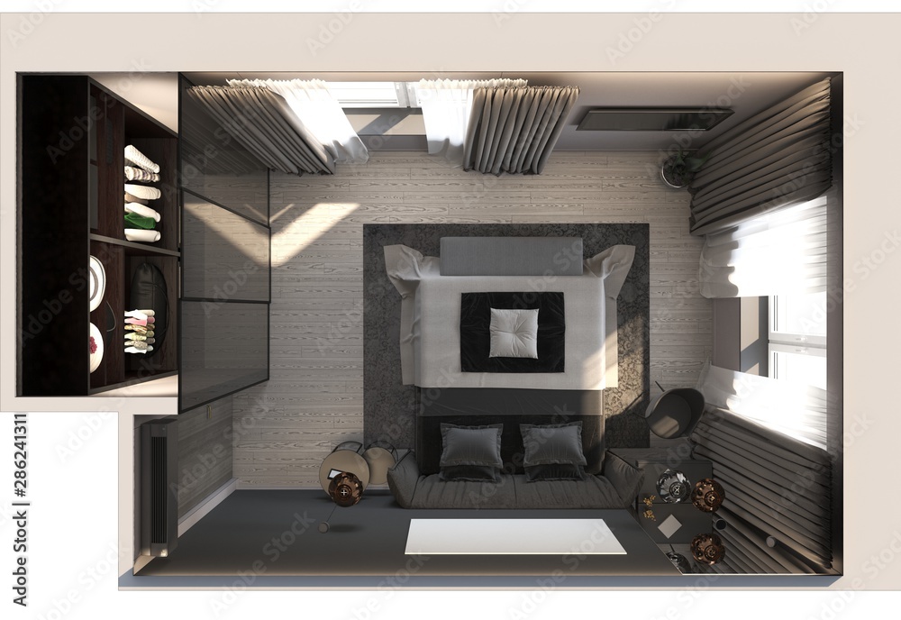 bedroom, interior visualization, 3D illustration bedroom, interior visualization, 3D illustration