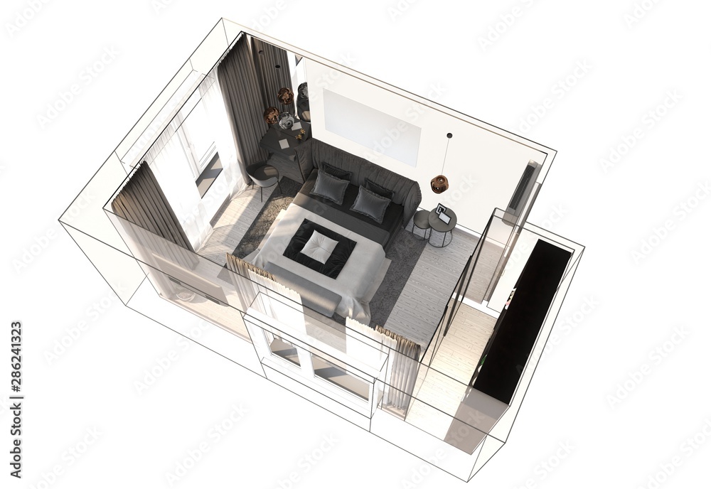 bedroom, interior visualization, 3D illustration bedroom, interior visualization, 3D illustration
