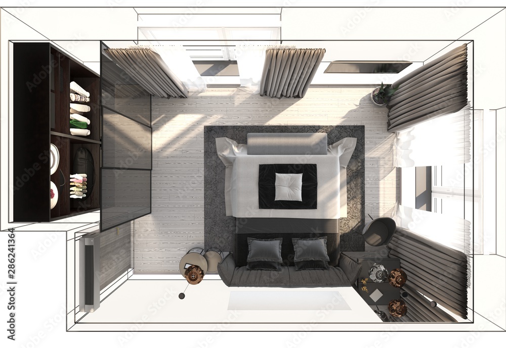 Obraz bedroom, interior visualization, 3D illustration