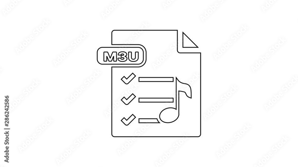 Black M3U file document. Download m3u button line icon on white background. M3U file symbol. 4K Video motion graphic animation Black M3U file document. Download m3u button line icon on white background. M3U file symbol. 4K Video motion graphic animation