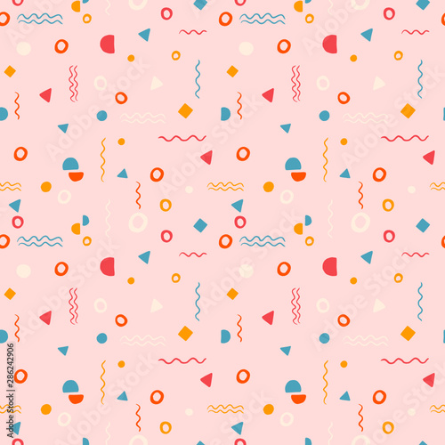 Colorful abstract pattern. Repeat pattern of soft, colors and geometric figures.