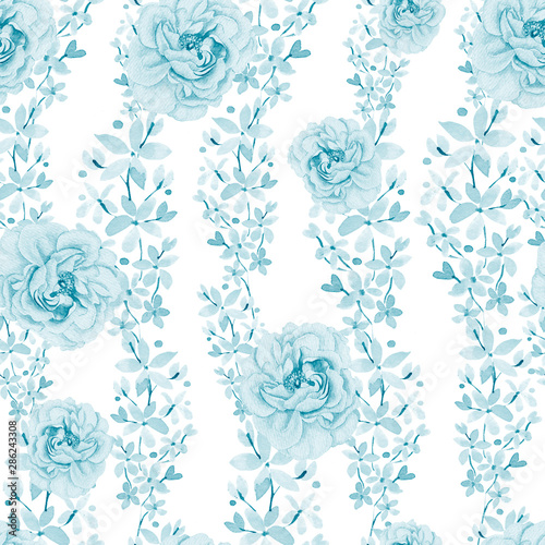 Bright colorful seamless pattern with flowers of roses and peony. 