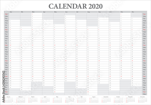 Year 2020 calendar vector design template