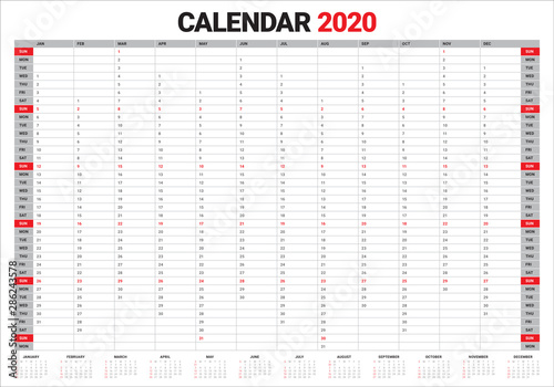 Year 2020 calendar vector design template