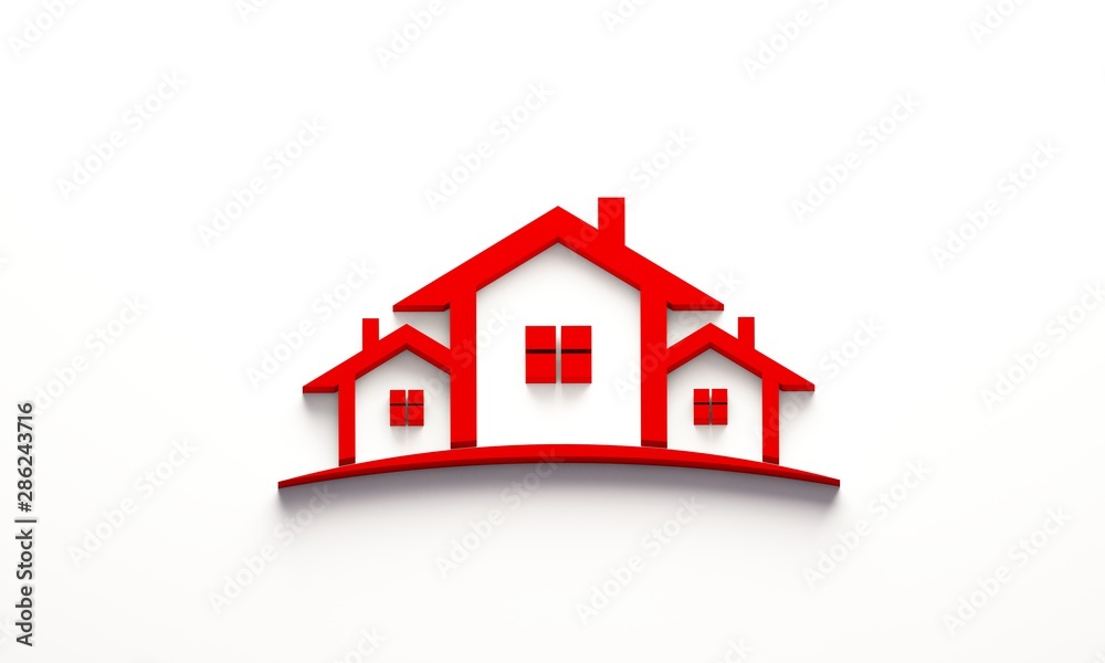 Red Real Estate Houses Logo Design. 3D Rendering Illustration