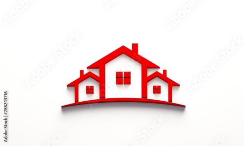 Fototapeta Naklejka Na Ścianę i Meble -  Red Real Estate Houses Logo Design. 3D Rendering Illustration