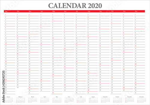 Year 2020 calendar vector design template