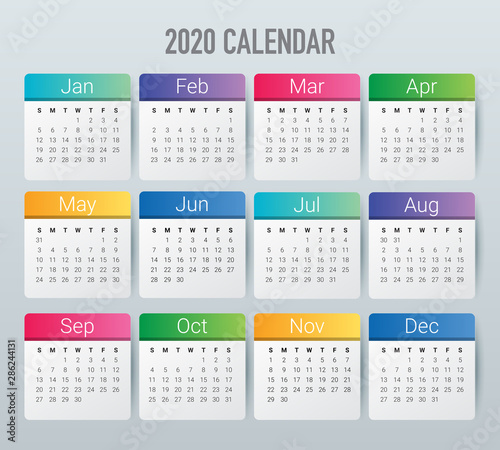 Year 2020 calendar vector design template