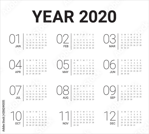 Year 2020 calendar vector design template
