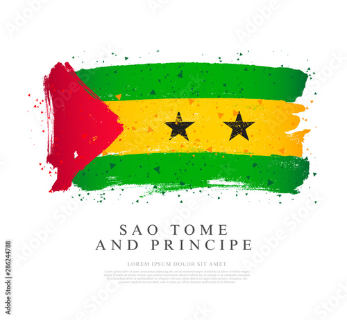 Flag of Sao Tome and Principe. Brush strokes are drawn by hand. Independence Day.