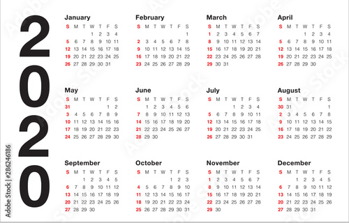 Year 2020 calendar vector design template