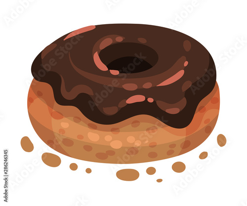 Donut with chocolate icing. Vector illustration on a white background.